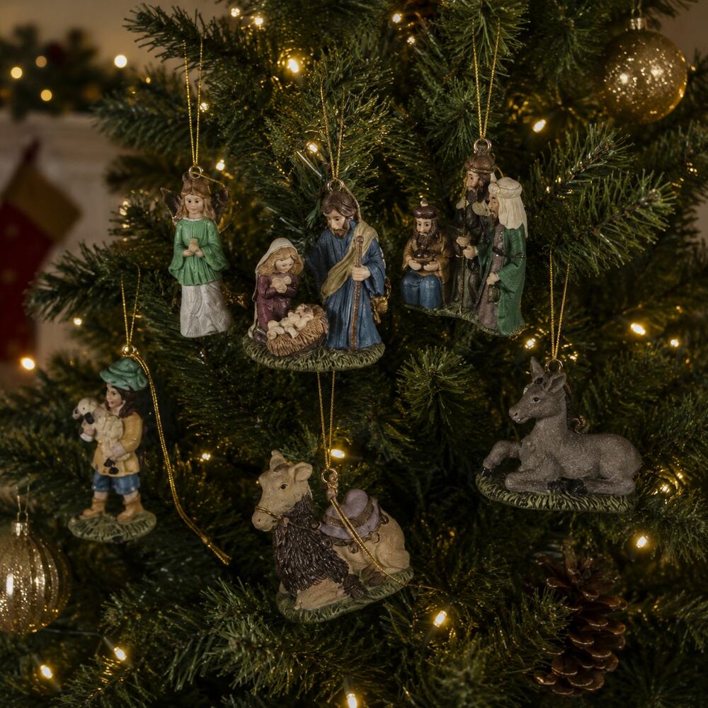 Nativity Christmas Ornament Set Resin Holy Family Wise Men Angel Camel Donkey